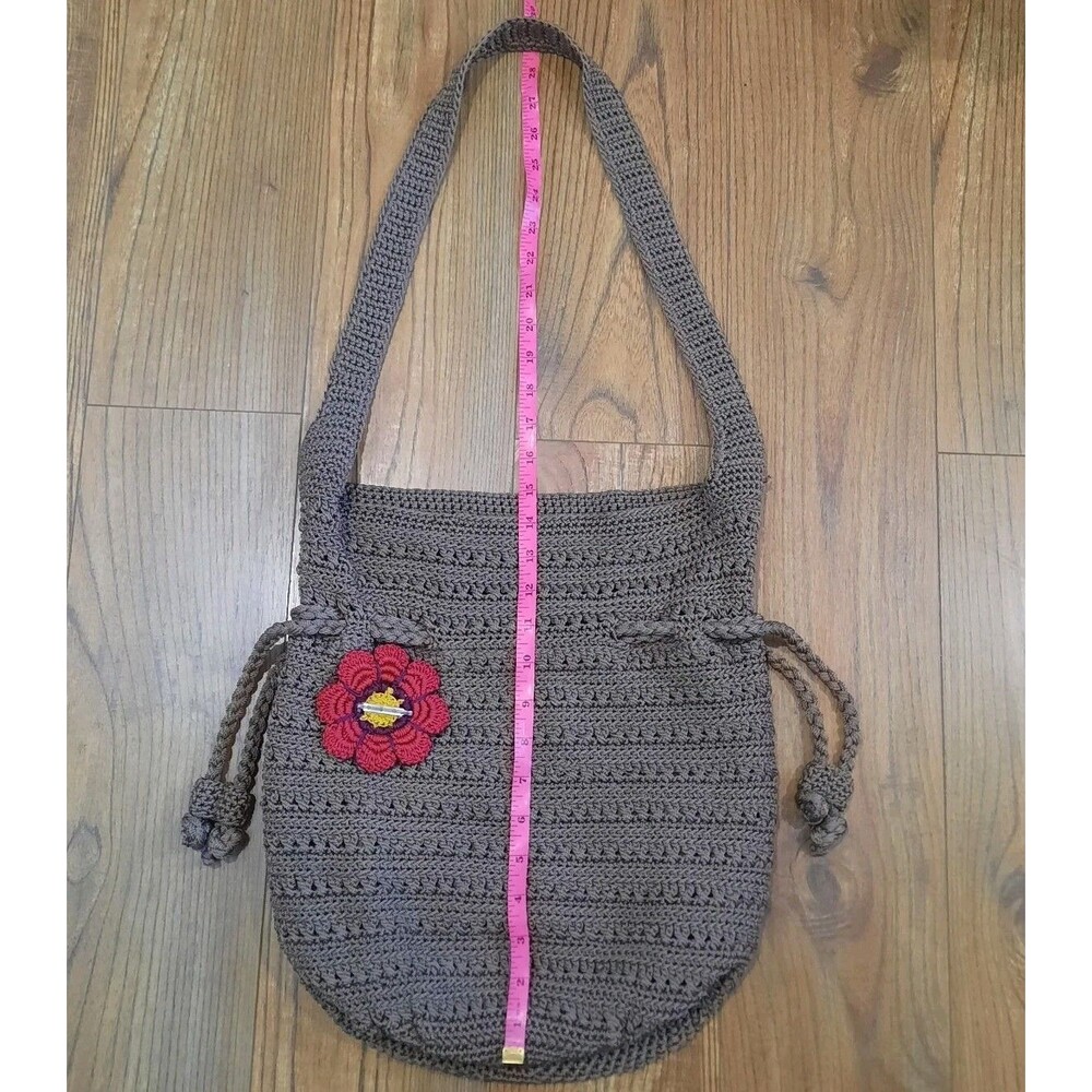 The Sak Originals Khaki Tan Crochet Drawstring Boho Hobo Shoulder Crossbody Bag - Picture 4 of 6